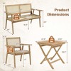 Costway Patio Bistro Table Chair Set with Natural Rattan Seat Indonesia Teak Wood Frame Space Saving - 4 of 4
