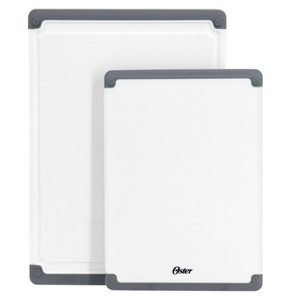 Oster Bergen 2 Piece Rectangular Plastic Cutting Board Set in White with Non-Slip Feet - 1 of 4