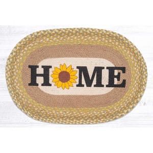 Earth Rugs Home Sunflower Oval Patch Rug – Hand-Braided Jute 20x30 Rustic Farmhouse Floral Accent Mat - 1 of 3
