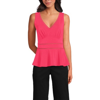 Lands' End Women's Regular Size Sleeveless LWCM Lattice Peplum VNeck Top