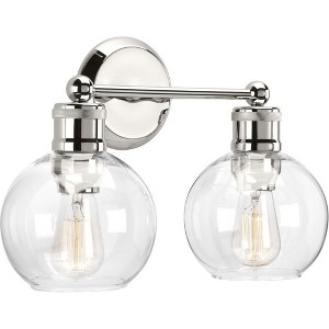 Progress Lighting Hansford 2-Light Bath Vanity Fixture, Polished Nickel, Clear Glass Shade - 1 of 4