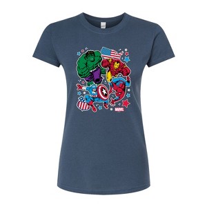 Women's - Marvel - Avengers America Stickers Style Fitted Graphic T-Shirt - 1 of 3