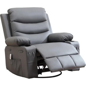 360 Swivel Rocker Chair Small Rocking Recliner, Upholstered Fabric Glider Nursery Chair with Side Pockets with Cup Holder, Massage and Heat Recliner - 1 of 4