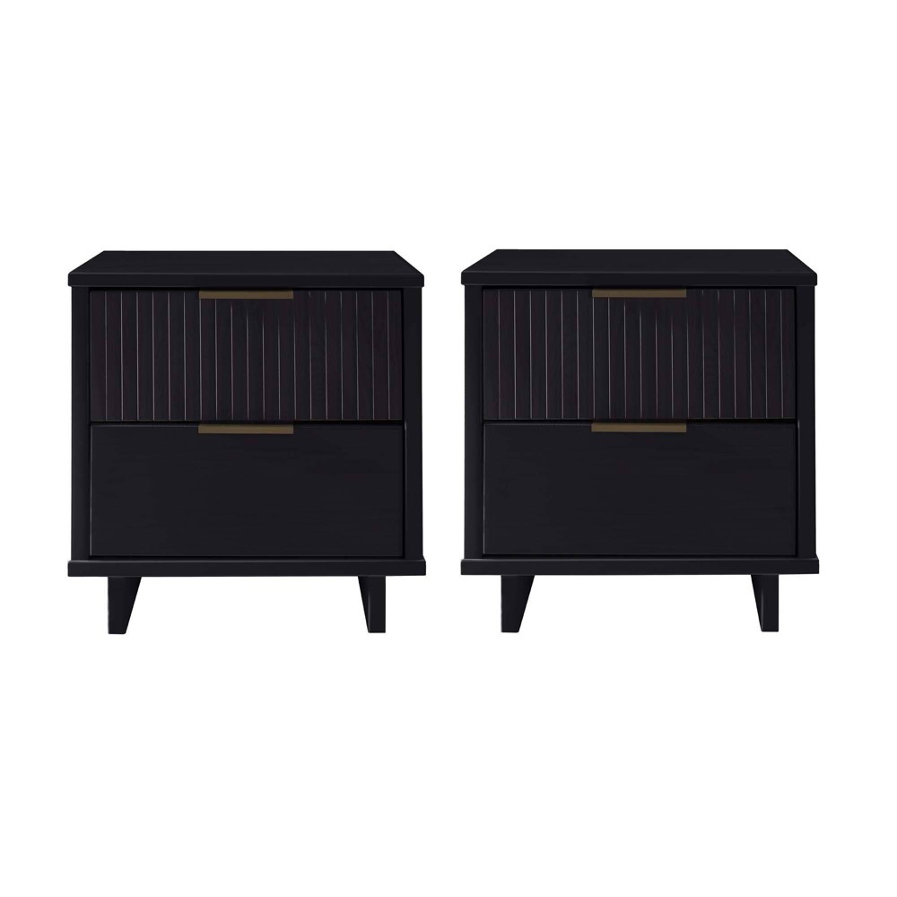 Photos - Storage Сabinet Manhattan Comfort Set of 2 Granville 2 Drawer Nightstands Black: Modern Style, Pine Frame, Metal Glides, Includes Anti-Tip H