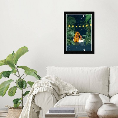 Wynwood Studio 15" x 21" Modern Boho Tigger and Plants I Framed Wall Art Print Green: Chic Decor, Digital Animal Artwork for Home Office
