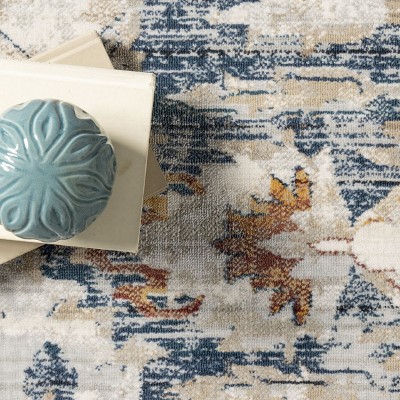 Reversible 6' Square Gray Synthetic Easy-Care Area Rug