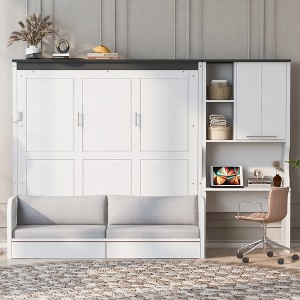 TIRAMISUBEST Multi-Functional Full/Queen size Murphy Bed Wall Bed with Sofa, Desk and Storage Cabinet, Space-Saving Foldable Design Murphy Cabinet Bed - 1 of 4