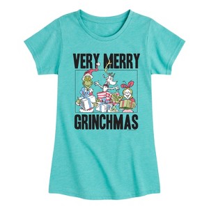 Girls' - Dr. Seuss - Very Merry Grinchmas Grinch, Cindy Lou, and Max Fitted Short Sleeve Graphic T-Shirt - 1 of 4
