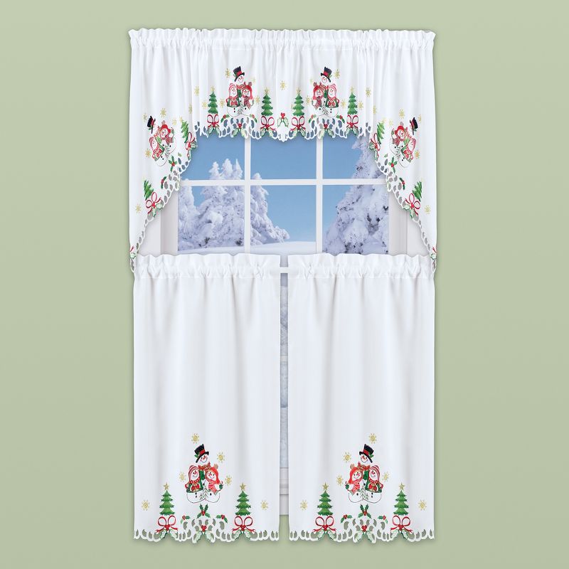 Collections Etc Lovely Snow Family Embroidered Christmas Kitchen Curtains 36"L Tiers, 3 of 4