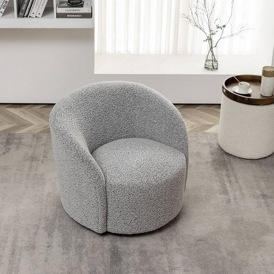 Gray Upholstered Swivel Barrel Accent Chair with Wood Frame