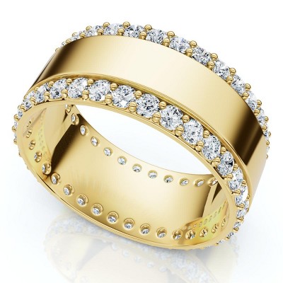 Pompeii3 1Ct Lab Created Diamond Ring Mens Textured Wedding 8mm Band White or Yellow Gold