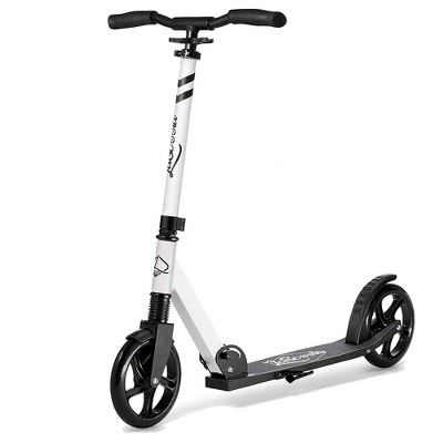 LaScoota Premium Adjustable Portable Folding Kick Scooter with Lightweight Wide Non Slip Deck and Carry Strap, White