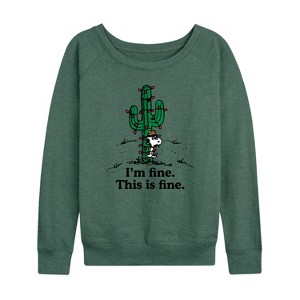Women's - Peanuts - Im Fine Spike Lightweight French Terry Wide Neck Long Sleeve Graphic Shirt - 1 of 4