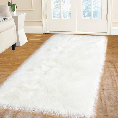 1pc Ultra Soft White Floor Mat, Modern Imitation Animal Fur Area Rug Indoor  Carpet Non-Slip Mat, For Home Living Room Decor