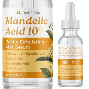 Tree To Tub Mandelic Acid Serum - 10% Gentle Exfoliating AHA Serum - Lactic & Glycolic Acid for Smoother Skin - Vegan Skincare for Men & Women - 1 of 4