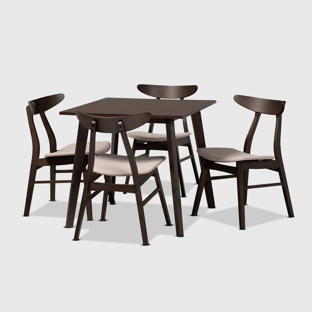 Photos - Dining Table 5pc Britte Fabric Upholstered Wood Dining Set Beige/Dark Brown - Baxton St