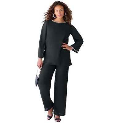 Roaman's Women's Plus Size Pearl-Trim Pant Set