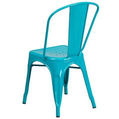 Teal-Blue Metal Indoor-Outdoor Stackable Dining Chair