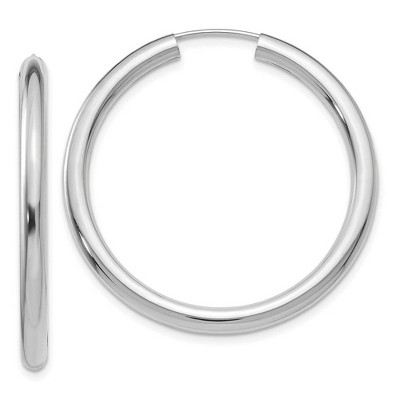 Black Bow Jewelry 3mm x 35mm 14k White Gold Polished Endless Tube Hoop Earrings