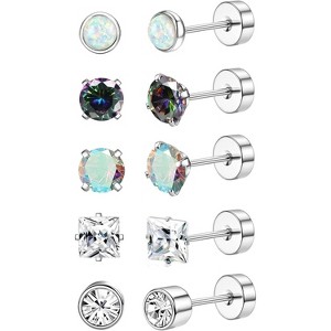 Surgical Steel Flat Back Stud Earrings: 20G Hypoallergenic Opal & CZ Designs for Sensitive Ears - 1 of 4