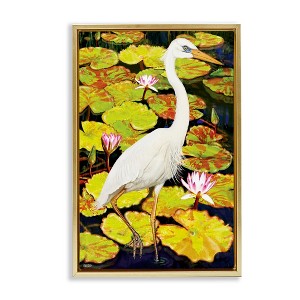 Stupell Industries Stepping Bird on Lily Pads Black Framed Floater Canvas Wall Art - 1 of 4