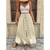 Womens Casual Skirts Button Slit Maxi Skirts with Flounce Hem Shirred Wasit Lettuce Hem Textured Skirts - 3 of 4