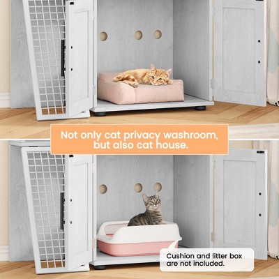 Antique White Double Layer Cat Litter Box Enclosure with Ladder