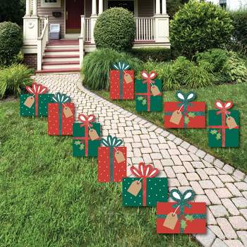 Big Dot of Happiness Happy Holiday Presents - Lawn Decorations - Outdoor Christmas Party Yard Decorations - 10 Piece