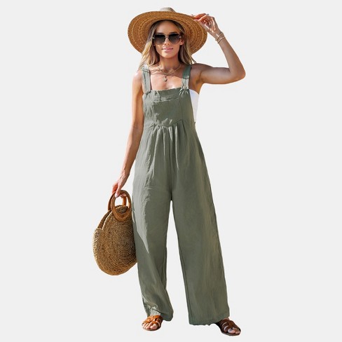 Women s Straight Leg Front Pocket Jumpsuit Cupshe l green Target