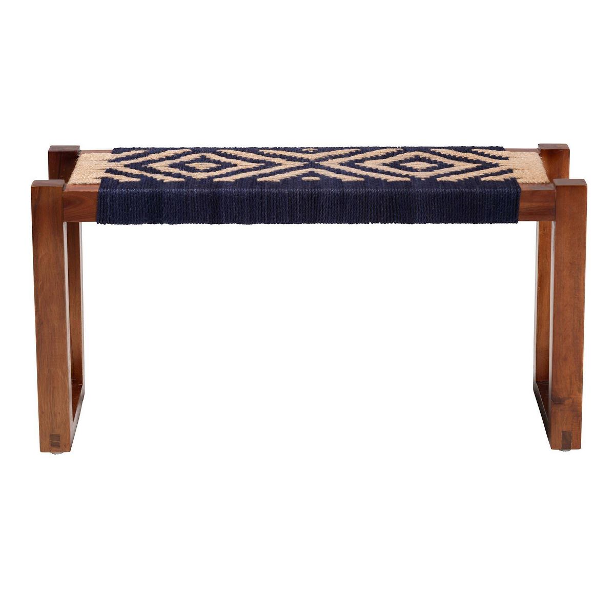 bali & pari Prunella Two Tone Seagrass and Acacia Wood Accent Bench Navy Blue/Brown/Natural Brown: Rectangular, Spot Clean, No Assembly Required - thumbnail 3
