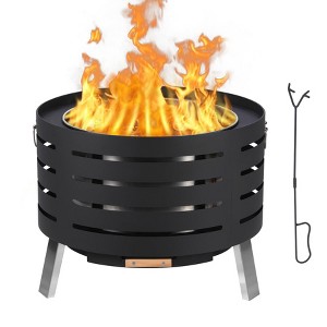 26 Inch Smokeless Fire Pit, Outdoor Wood Burning Firepit with Removable Ash Pan, Bamboo Lid, Weather Resistant Cover, Portable Bonfire Fire Pit - 1 of 4