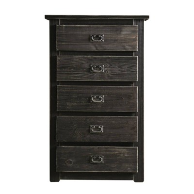 Plank Design 5 Drawer Wooden Chest with Bail Pulls Black - Benzara