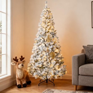 QingMoon 7.5FT Prelit Artificial Christmas Tree with Snow Frosted Branches and Warm White LED Lights, Auto Open for Holiday Decoration - 1 of 4
