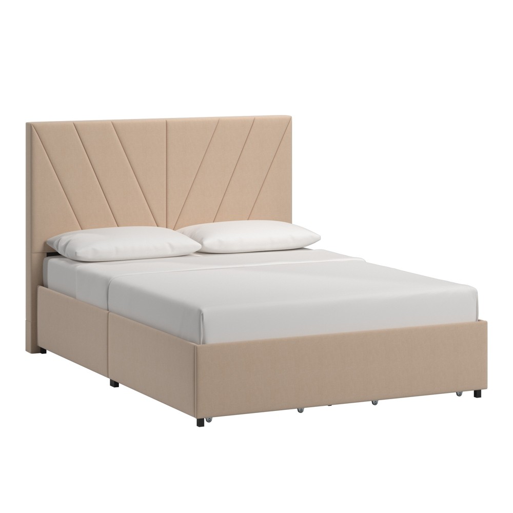 Photos - Bed Inspire Q Full Caiden V - Channel Headboard  Beige Linen