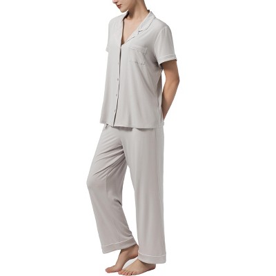 Dream Valley® Women's Button Down Short Sleeve Shirt and Pants 2 Piece Pajama Set