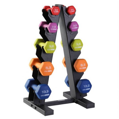 Basics Neoprene Hexagon Workout Dumbbell Color-Coded Hand Weight -  Set of 6 (2, 3, and 5 Pound Weights) with Storage Rack, Dumbbells -   Canada