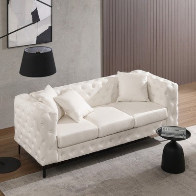 80.75 in. Contemporary Couch Square Arm 3-Seater Removable Cushions Sofa-Morden Fort