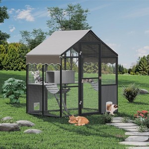 Coucheta Aluminum Outdoor Cat Enclosure With Weatherproof Roof, Extra Large Catio With Channels, Side Door, UV Proof Cover, Huge Condo - 1 of 4
