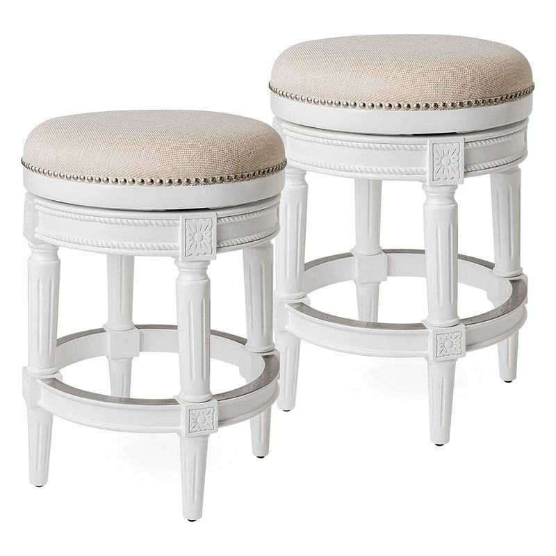 Maven Lane Pullman Backless Upholstered Kitchen Stool with Fabric Cushion Seat, Set of 2, 1 of 7