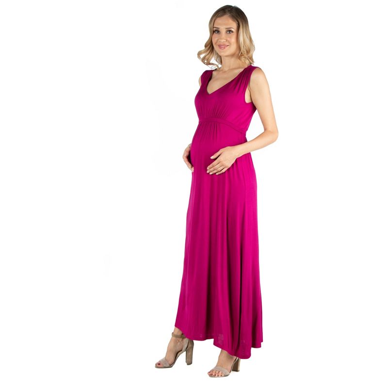 24seven Comfort Apparel V Neck Sleeveless Maternity Maxi Dress with Belt, 2 of 5