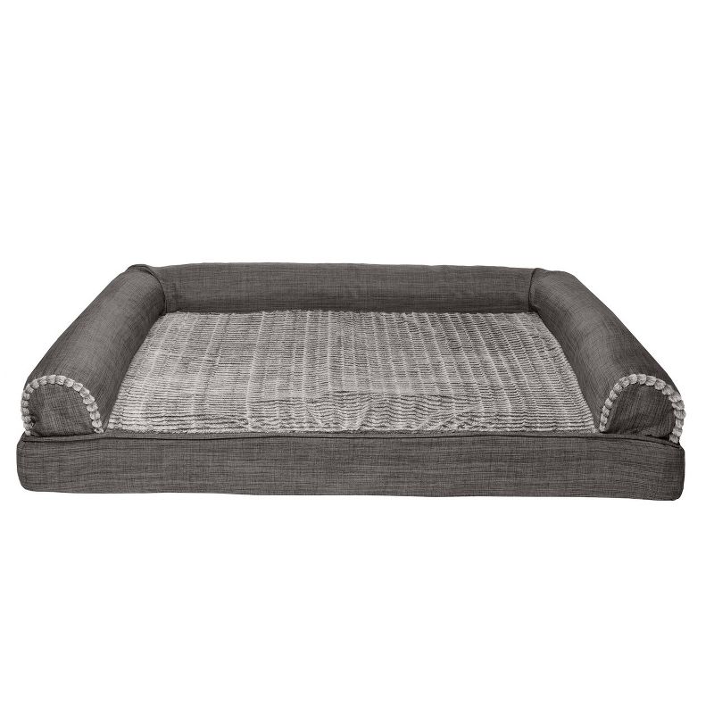 FurHaven Luxe Fur & Performance Linen Memory Foam Sofa Dog Bed, 4 of 7