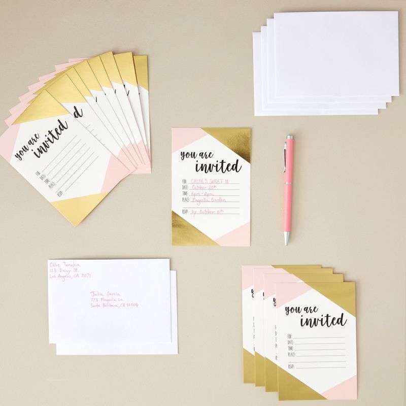 Best Paper Greetings 36-Pack Pink and Gold Party Invitations with Envelopes for Birthday Party Invitations, Wedding, Fill in Style, 4x6 in, 2 of 9