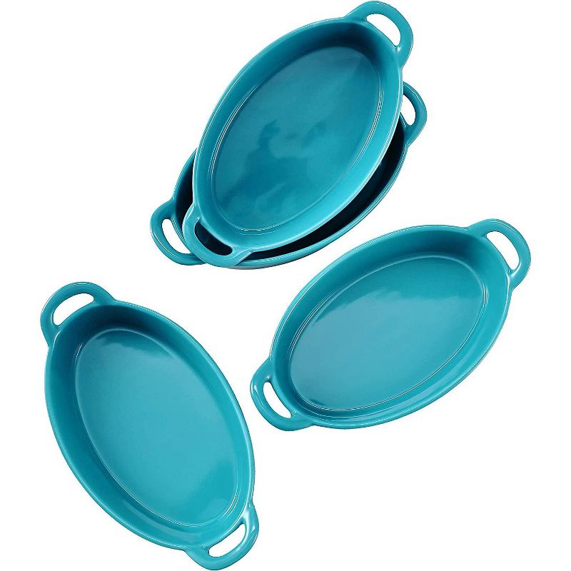Bruntmor 8" x 5" Oval Ceramic Deep Dish Pie Pan - Blue - Set of 4, 4 of 8