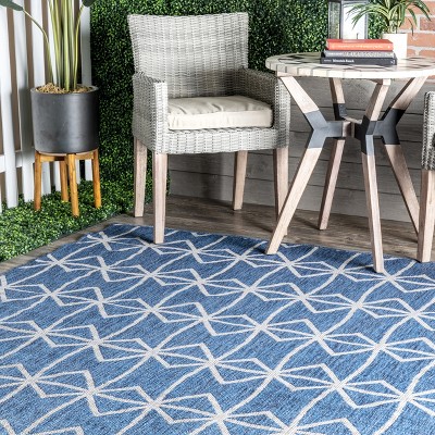 Modern Reversible Blue Geometric Synthetic Area Rug, 9'6" x 12'