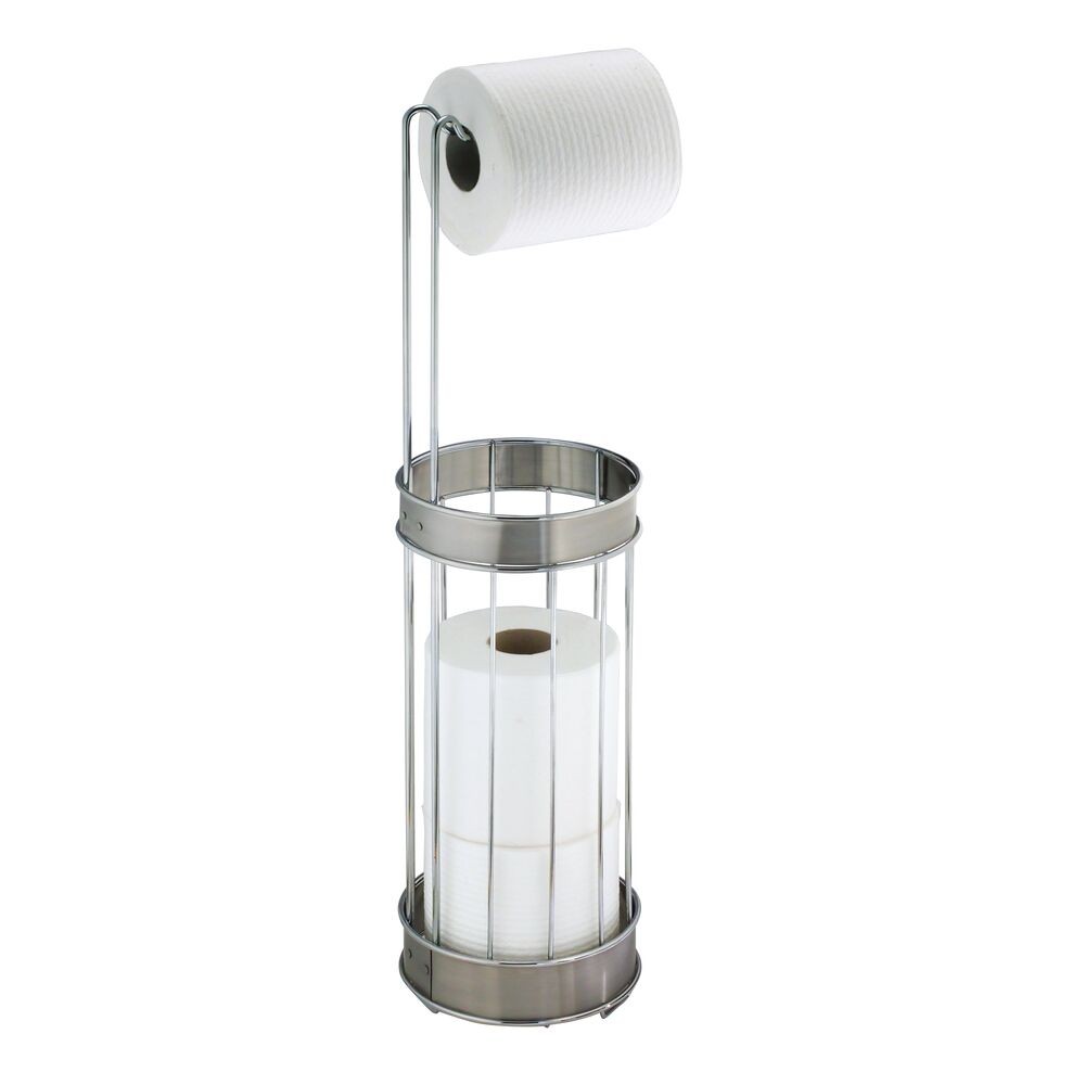 Photos - Toilet Paper Holder iDESIGN Bruschia Roll Reserve Plus Chrome/Brushed: Metal Freestanding Toil