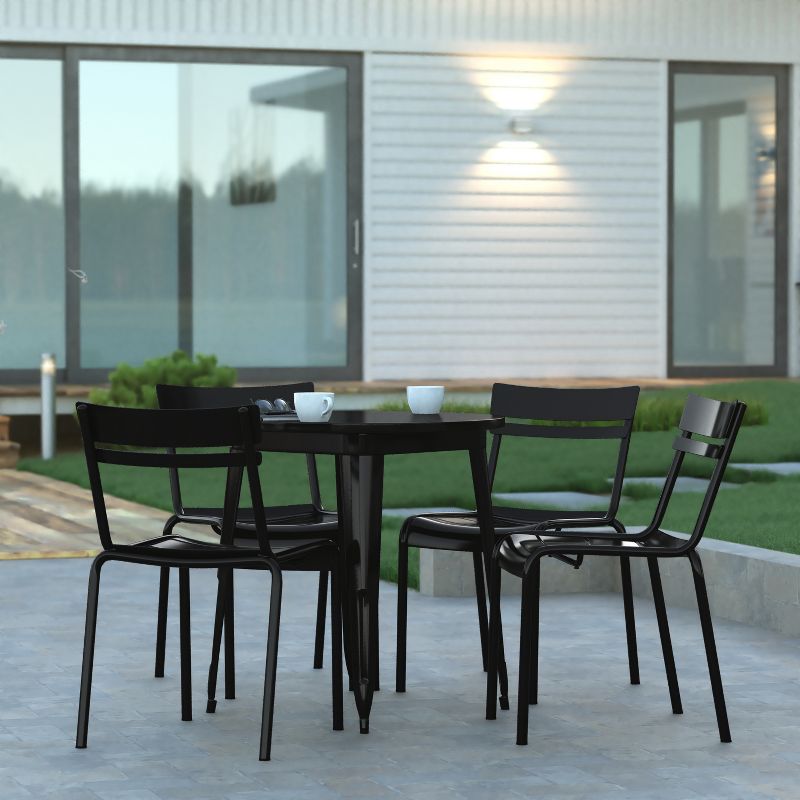 Emma and Oliver Armless Powder Coated Steel Stacking Dining Chair with 2 Slat Back for Indoor-Outdoor Use, 2 of 12