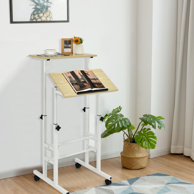 Tangkula Mobile Standing Desk Height Adjustable Stand Up Computer Workstation Rolling Presentation Cart w/Wide Platform, 3 of 7