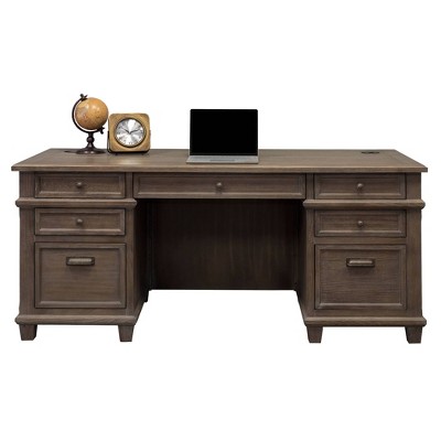 Weathered Dove Wood Executive Desk with Filing Cabinet and Drawer