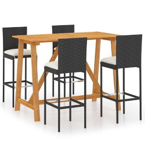 vidaXL Patio Bar Set Bar Table and Stools Patio Furniture Set with Cushions - Black 5 Piece - 1 of 4