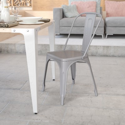 Silver Steel Armless Stackable Indoor-Outdoor Side Chair